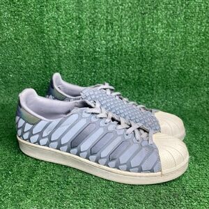 Adidas SZ 10 Mens Gray Superstar Sneakers Ribbed Design Reflective back of shoe